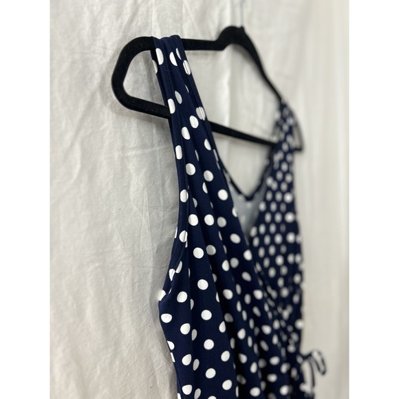 Caution to the Wind Womens Sz M Polka Dot Wrap Dress Navy‎ Blue White Summer - Picture 2 of 9